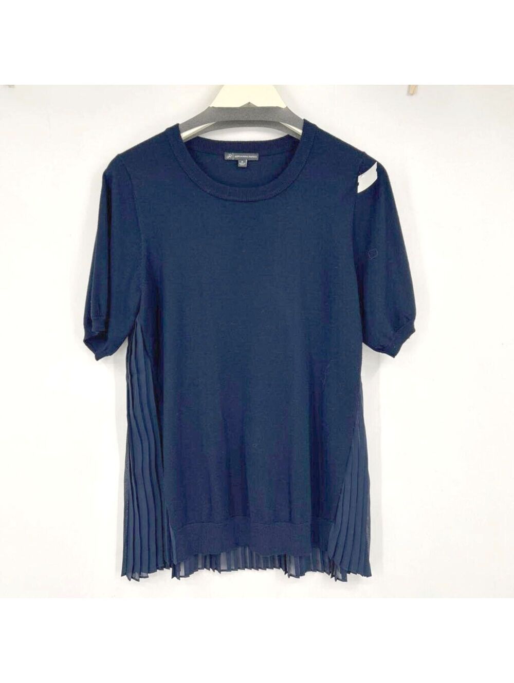 Women's  Adrianna Papell Pleated Back Navy Blue Sweater Medium